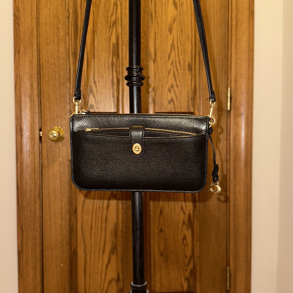 Coach Pebbled Leather Black Crossbody Wristlet - Picture 10 of 14